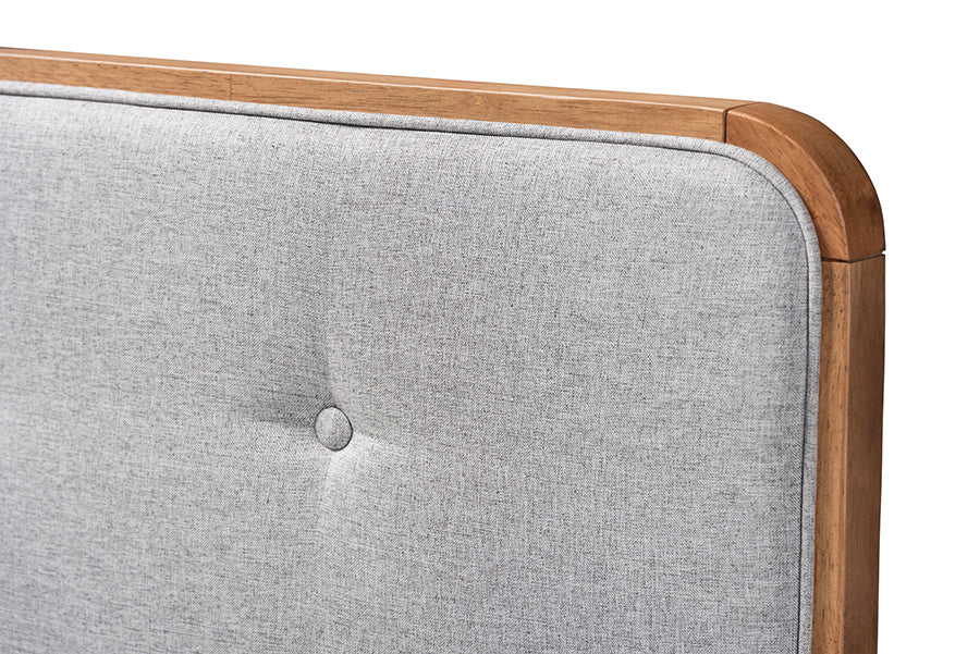 Baxton Studio Palina Mid-Century Modern Light Grey Fabric Upholstered Walnut Brown Finished Wood Full Size Headboard | Headboards | Modishstore - 4