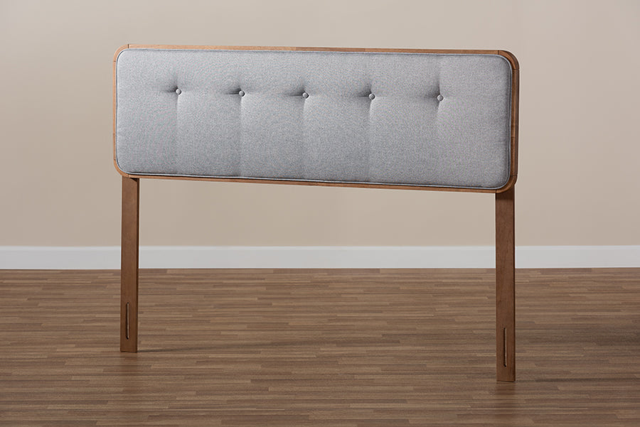 Baxton Studio Palina Mid-Century Modern Light Grey Fabric Upholstered Walnut Brown Finished Wood Full Size Headboard | Headboards | Modishstore - 3