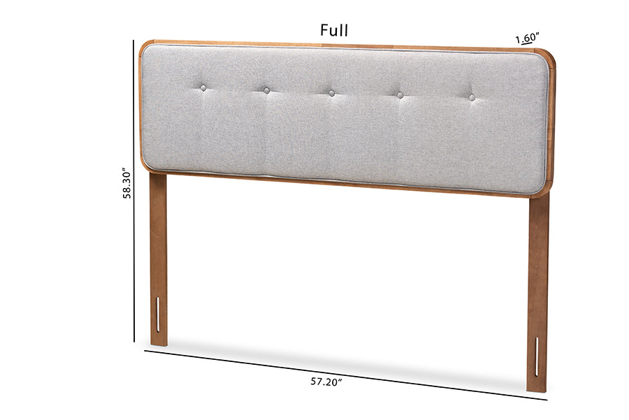 Baxton Studio Palina Mid-Century Modern Light Grey Fabric Upholstered Walnut Brown Finished Wood Full Size Headboard | Headboards | Modishstore - 5