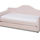baxton studio perry modern and contemporary light pink velvet fabric upholstered and button tufted twin size daybed with trundle | Modish Furniture Store-2