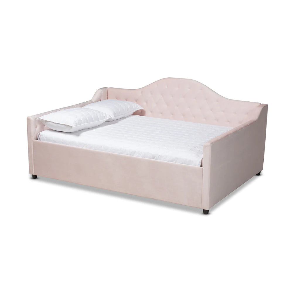 Baxton Studio Perry Modern and Contemporary Light Pink Velvet Fabric Upholstered and Button Tufted Queen Size Daybed | Daybeds | Modishstore - 3