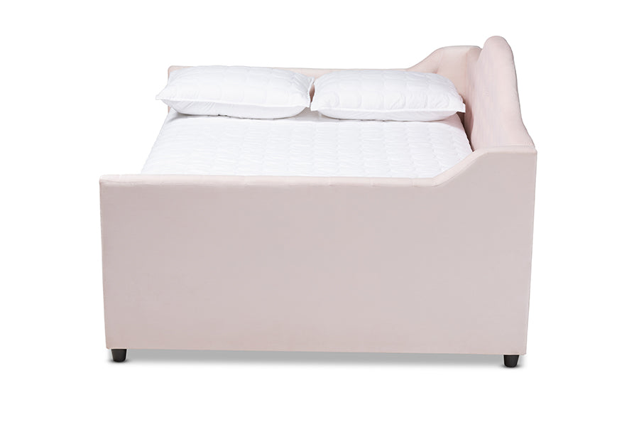 baxton studio perry modern and contemporary light pink velvet fabric upholstered and button tufted full size daybed | Modish Furniture Store-3