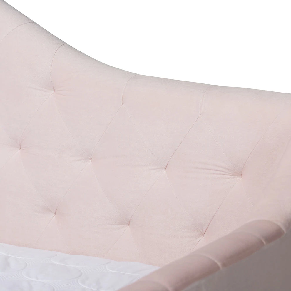 Baxton Studio Perry Modern and Contemporary Light Pink Velvet Fabric Upholstered and Button Tufted Queen Size Daybed | Daybeds | Modishstore - 4