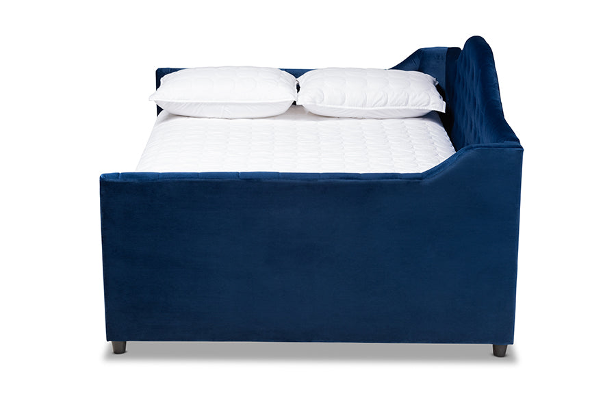 Baxton Studio Perry Modern and Contemporary Royal Blue Velvet Fabric Upholstered and Button Tufted Full Size Daybed with Trundle | Daybeds | Modishstore - 3