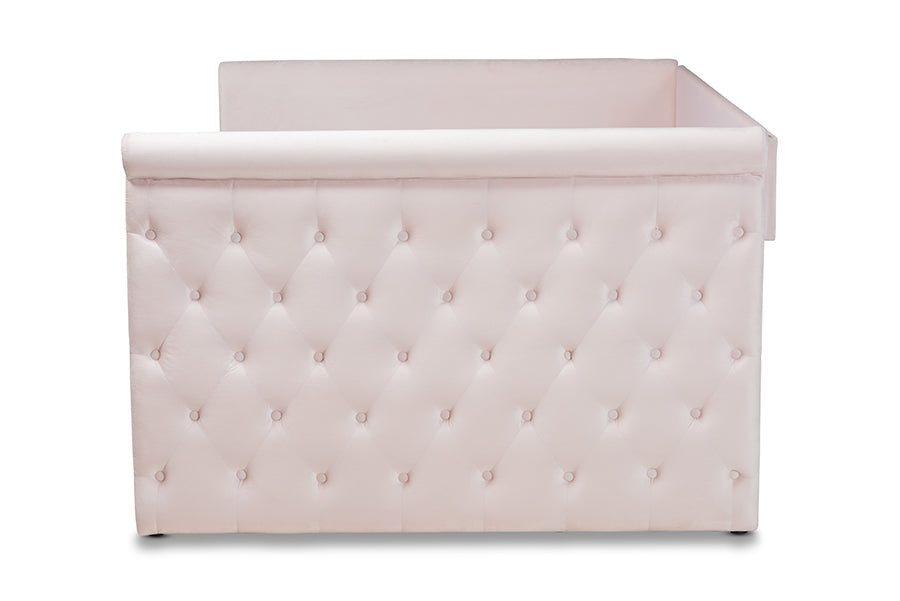Baxton Studio Amaya Modern and Contemporary Light Pink Velvet Fabric Upholstered Full Size Daybed with Trundle | Daybeds | Modishstore - 5