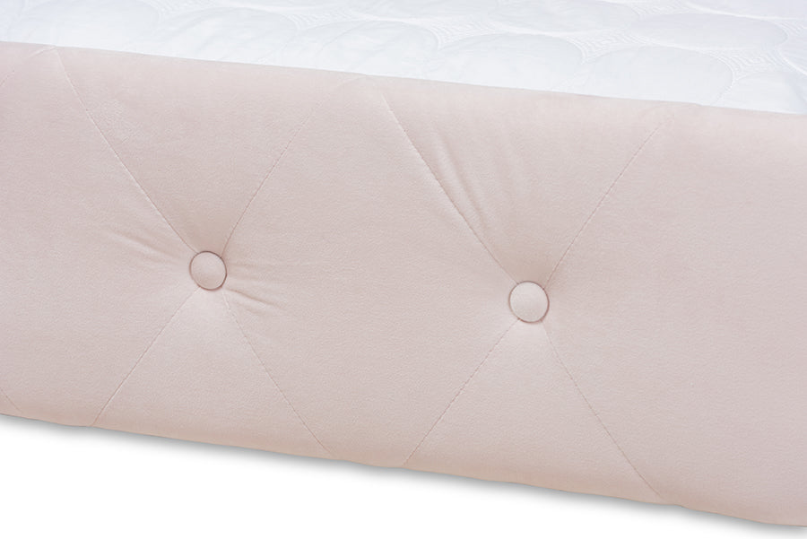 Baxton Studio Amaya Modern and Contemporary Light Pink Velvet Fabric Upholstered Full Size Daybed with Trundle | Daybeds | Modishstore - 6