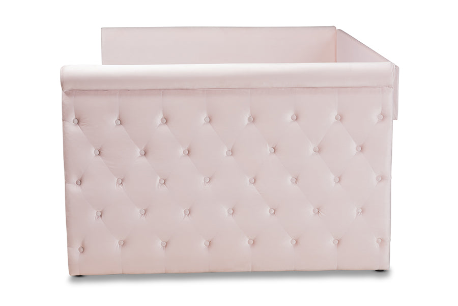 baxton studio amaya modern and contemporary light pink velvet fabric upholstered full size daybed | Modish Furniture Store-3
