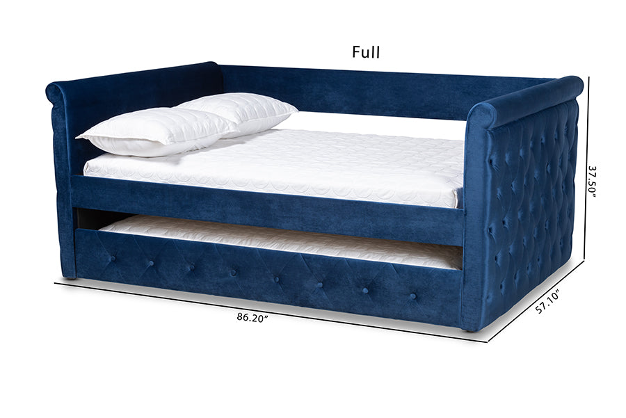 Baxton Studio Amaya Modern and Contemporary Navy Blue Velvet Fabric Upholstered Full Size Daybed with Trundle | Daybeds | Modishstore - 8