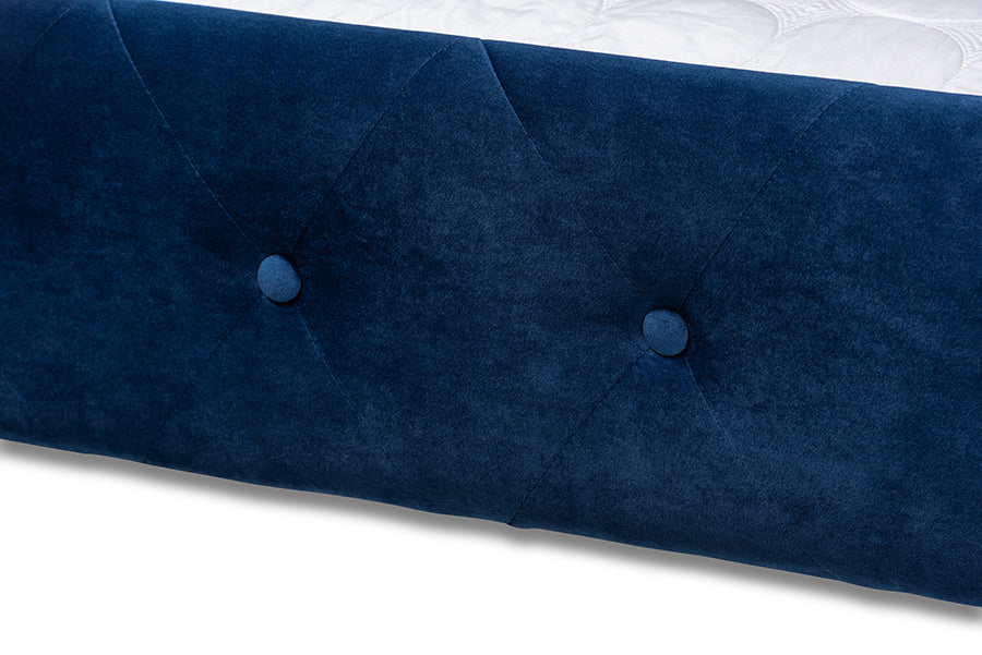 Baxton Studio Amaya Modern and Contemporary Navy Blue Velvet Fabric Upholstered Queen Size Daybed with Trundle | Daybeds | Modishstore - 6