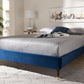 Baxton Studio Volden Glam and Luxe Navy Blue Velvet Fabric Upholstered Queen Size Wood Platform Bed Frame with Gold-Tone Leg Tips | Modishstore | Beds