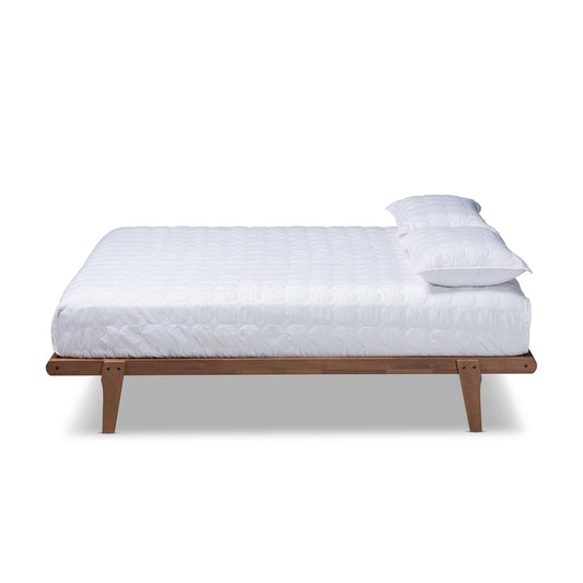 Baxton Studio Kaia Mid-Century Modern Walnut Brown Finished Wood Full Size Platform Bed Frame | Beds | Modishstore