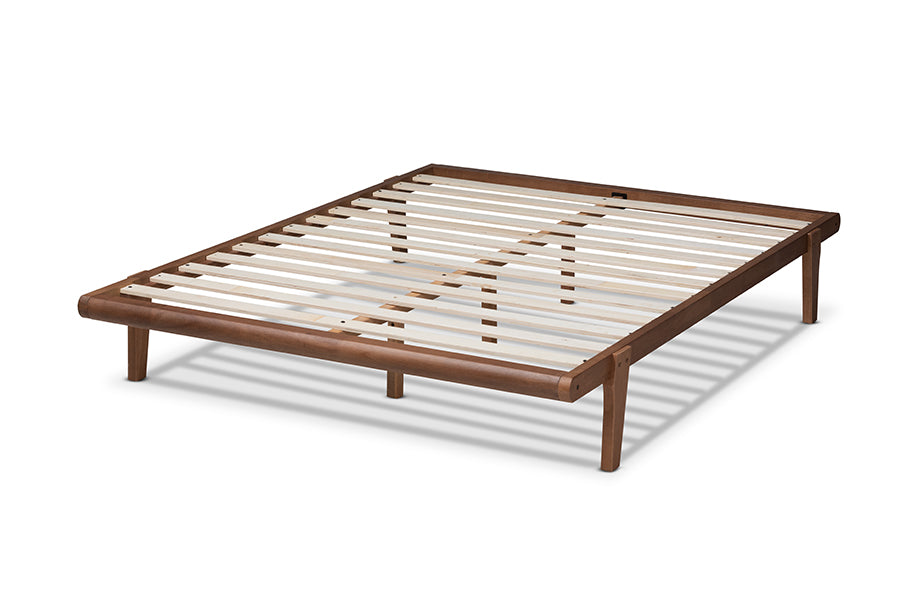 Baxton Studio Kaia Mid-Century Modern Walnut Brown Finished Wood Queen Size Platform Bed Frame | Beds | Modishstore - 6