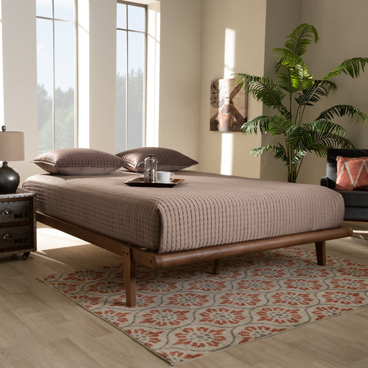 Baxton Studio Kaia Mid-Century Modern Walnut Brown Finished Wood Queen Size Platform Bed Frame | Beds | Modishstore