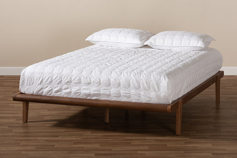Baxton Studio Kaia Mid-Century Modern Walnut Brown Finished Wood Queen Size Platform Bed Frame | Beds | Modishstore - 3