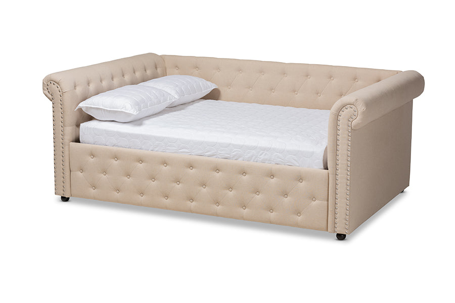 baxton studio mabelle modern and contemporary beige fabric upholstered full size daybed | Modish Furniture Store-2