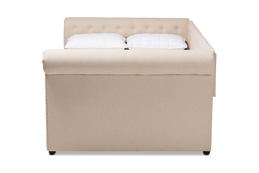 baxton studio mabelle modern and contemporary beige fabric upholstered full size daybed | Modish Furniture Store-3