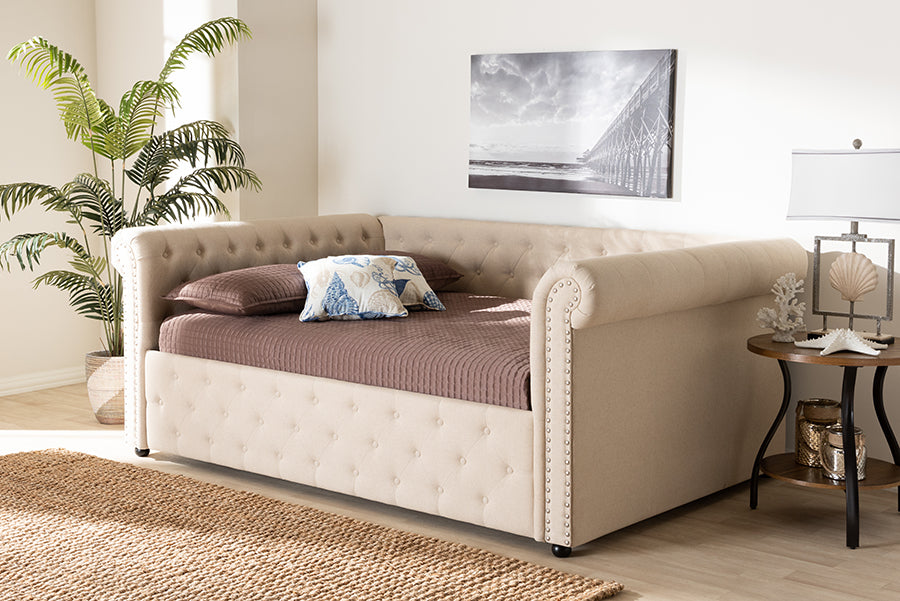 Baxton Studio Mabelle Modern and Contemporary Beige Fabric Upholstered Full Size Daybed | Modishstore | Beds