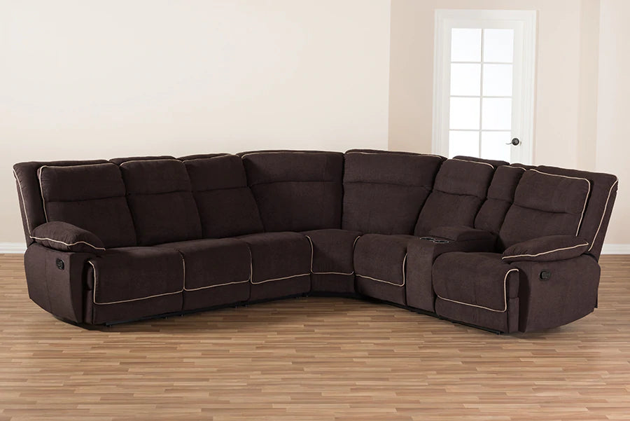 Baxton Studio Sabella Modern and Contemporary Chocolate Brown Fabric Upholstered 7-Piece Reclining Sectional Sofa | Sofas | Modishstore - 3