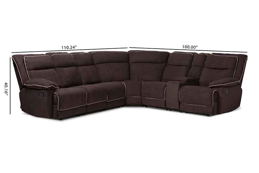 Baxton Studio Sabella Modern and Contemporary Chocolate Brown Fabric Upholstered 7-Piece Reclining Sectional Sofa | Sofas | Modishstore - 2