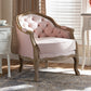 Baxton Studio Genevieve Traditional French Provincial Light Pink Velvet Upholstered White-Washed Oak Wood Armchair | Modishstore | Armchairs