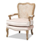 baxton studio vallea traditional french provincial light beige velvet fabric upholstered white washed oak wood armchair | Modish Furniture Store-2