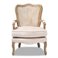 baxton studio vallea traditional french provincial light beige velvet fabric upholstered white washed oak wood armchair | Modish Furniture Store-3
