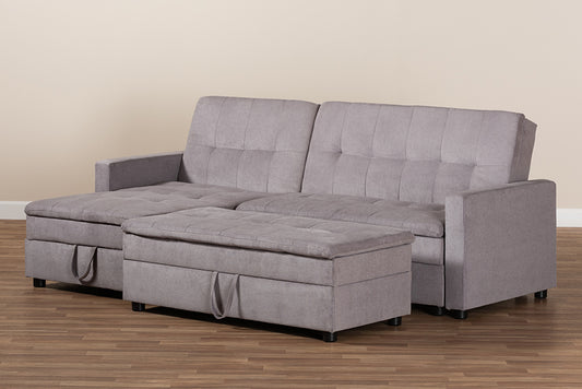 Baxton Studio Noa Modern and Contemporary Light Grey Fabric Upholstered Left Facing Storage Sectional Sleeper Sofa with Ottoman | Modishstore | Sofas