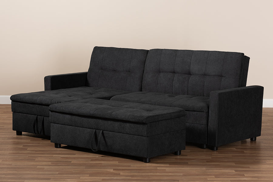 Baxton Studio Noa Modern and Contemporary Dark Grey Fabric Upholstered Left Facing Storage Sectional Sleeper Sofa with Ottoman | Modishstore | Sofas