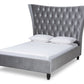 baxton studio viola glam and luxe grey velvet fabric upholstered and button tufted queen size platform bed with tall wingback headboard | Modish Furniture Store-2