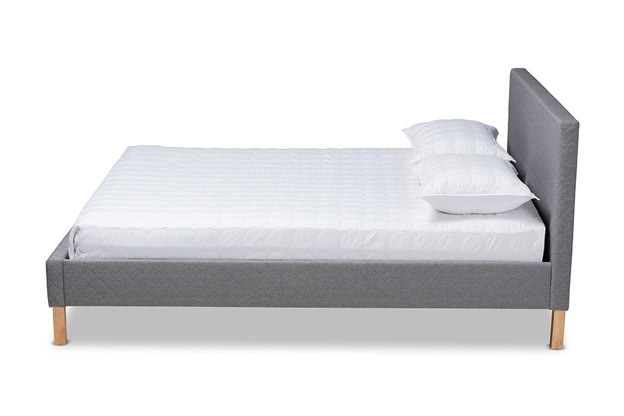 baxton studio aneta modern and contemporary grey fabric upholstered king size platform bed | Modish Furniture Store-3
