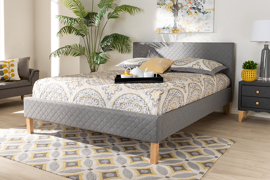 Baxton Studio Aneta Modern and Contemporary Grey Fabric Upholstered King Size Platform Bed | Modishstore | Beds