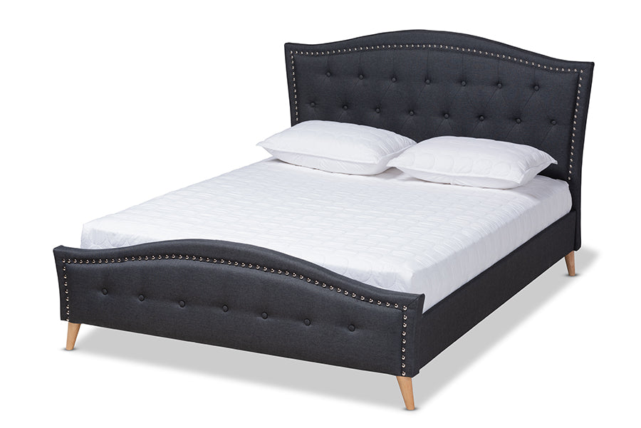 baxton studio felisa modern and contemporary charcoal grey fabric upholstered and button tufted king size platform bed | Modish Furniture Store-2