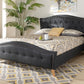Baxton Studio Felisa Modern and Contemporary Charcoal Grey Fabric Upholstered and Button Tufted King Size Platform Bed | Modishstore | Beds