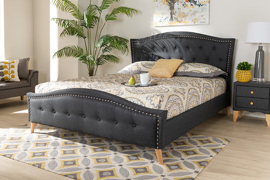 Baxton Studio Felisa Modern and Contemporary Charcoal Grey Fabric Upholstered and Button Tufted King Size Platform Bed | Modishstore | Beds