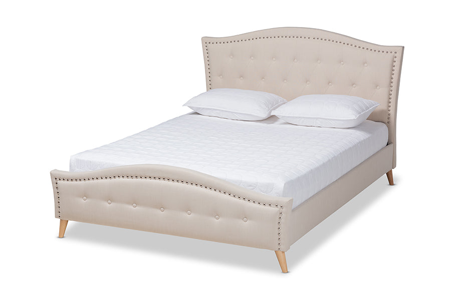 baxton studio felisa modern and contemporary beige fabric upholstered and button tufted king size platform bed | Modish Furniture Store-2