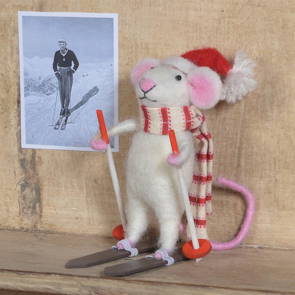 HomArt Felt Skier Mouse Ornament - Set of 6-3