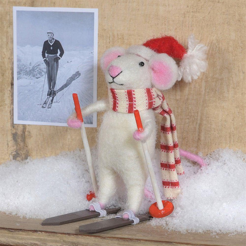 HomArt Felt Skier Mouse Ornament - Set of 6 - Feature Image | Modishstore | Holiday