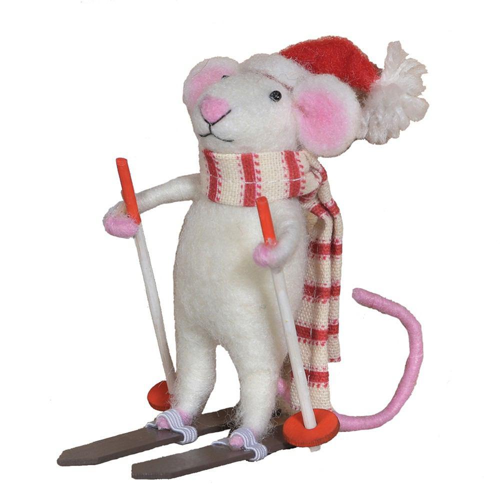 HomArt Felt Skier Mouse Ornament - Set of 6-2