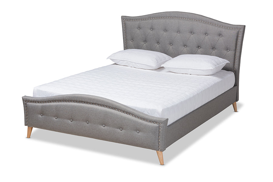 baxton studio felisa modern and contemporary grey fabric upholstered and button tufted king size platform bed | Modish Furniture Store-2