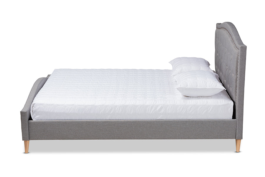 baxton studio felisa modern and contemporary grey fabric upholstered and button tufted king size platform bed | Modish Furniture Store-3