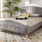 Baxton Studio Felisa Modern and Contemporary Grey Fabric Upholstered and Button Tufted King Size Platform Bed | Modishstore | Beds