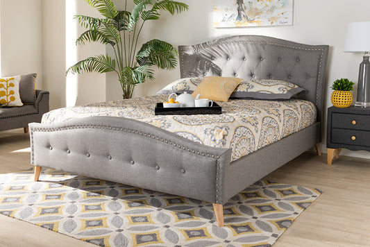 Baxton Studio Felisa Modern and Contemporary Grey Fabric Upholstered and Button Tufted King Size Platform Bed | Modishstore | Beds