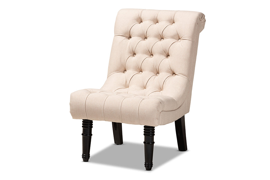 baxton studio barthe classic and traditional beige fabric upholstered accent chair with rolled back | Modish Furniture Store-2