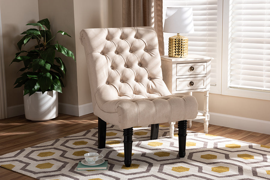 Baxton Studio Barthe Classic and Traditional Beige Fabric Upholstered Accent Chair with Rolled Back | Modishstore | Accent Chairs