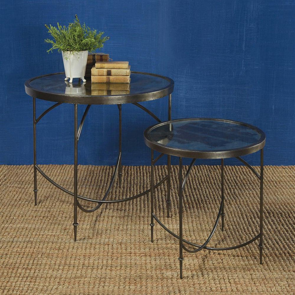 HomArt Carrefour Mirrored Side Table - Antique Nickle & Antique Mirror-4