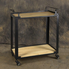 Mateo Bar Trolley - Iron and Wood - Black By HomArt
