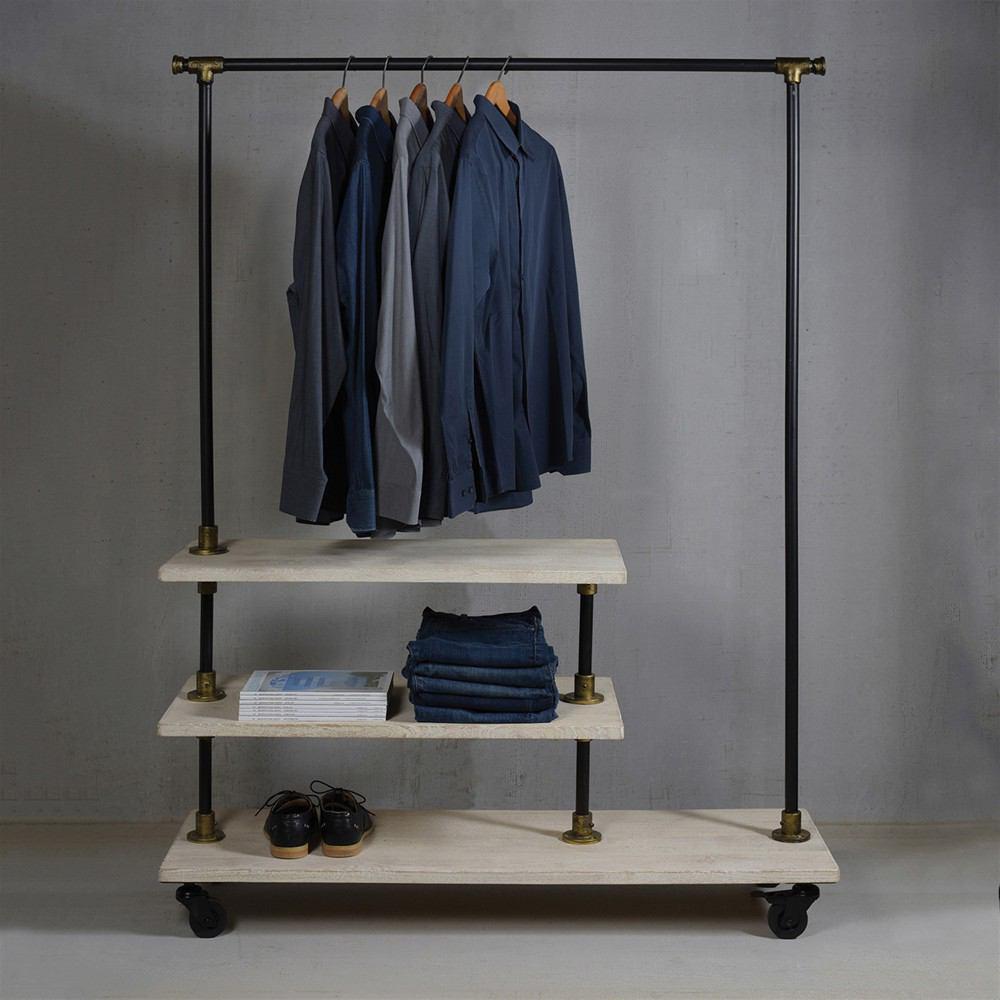 HomArt Refinery Wood and Iron Hall Tree - Black - Brass and White Wood - Feature Image | Modishstore | Coat Racks