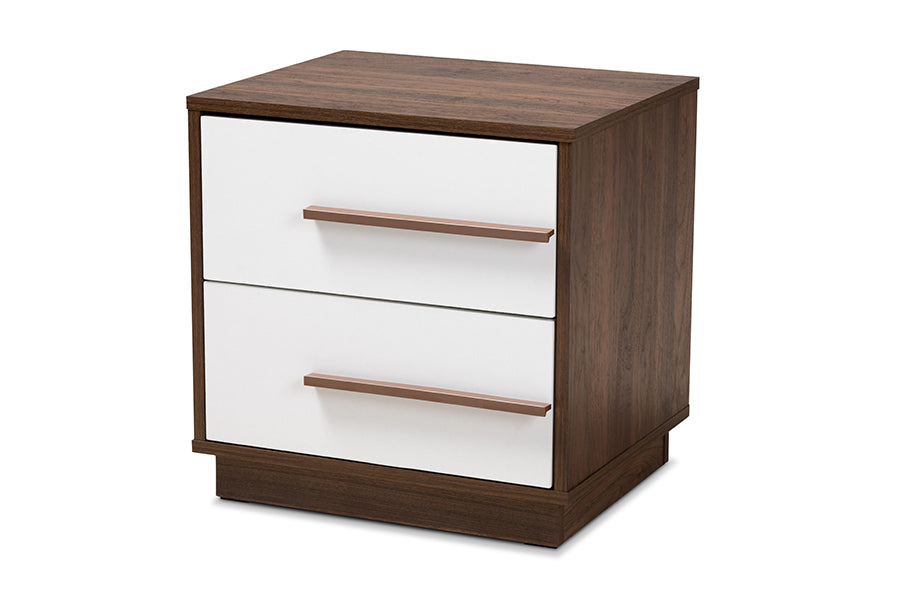 baxton studio mette mid century modern two tone white and walnut finished 2 drawer wood nightstand | Modish Furniture Store-2