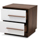 baxton studio mette mid century modern two tone white and walnut finished 2 drawer wood nightstand | Modish Furniture Store-3