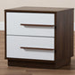 Baxton Studio Mette Mid-Century Modern Two-Tone White and Walnut Finished 2-Drawer Wood Nightstand | Modishstore | Nightstands